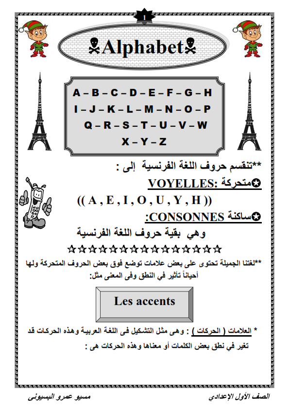 اقوى مذكرة تآسيس لغة فرنسية للصف الاول الاعدادي ترم أول .. مسيو عمر البسيونى _oou_l10