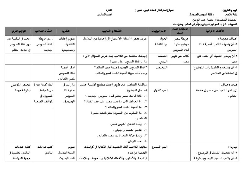 نموذج تحضير درس لغة عربية للصف السادس