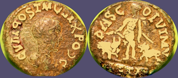 Bronze colonial d'Hostilien pour Vinimacium en Moésie Supérieure Nemaus11