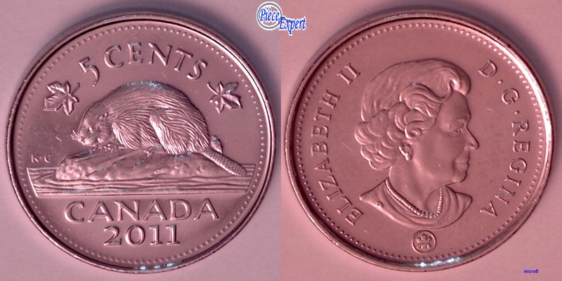 2011 - Deux Éclats de Coin, le 2ième A de CANADA (Die Chip) 5_cent14