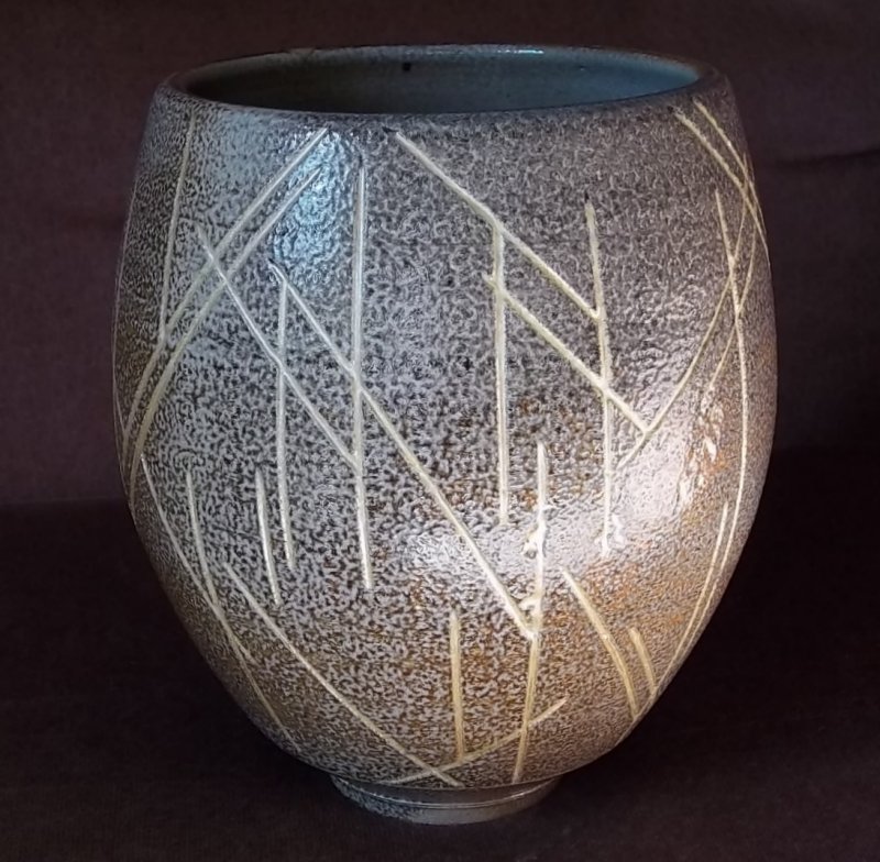 Unmarked Salt glazed vase with incised decoration  100_3125