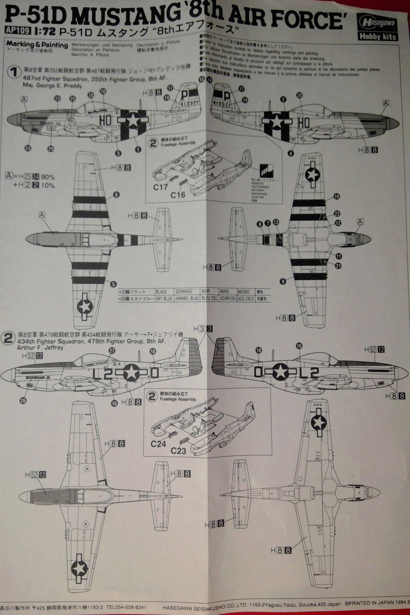 [HASEGAWA] NORTH AMERICAN P 51 D MUSTANG 1/72ème Réf AP 109 Notice Haseg110