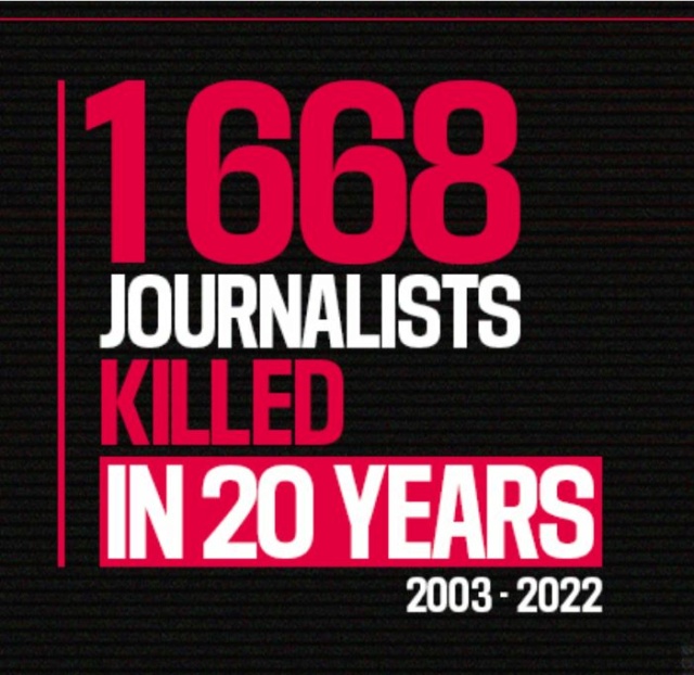 مقتل 1668 صحفياً في 20 عاماً، أي بمتوسط 80 سنوياً ​​(2003-2022) Captu245