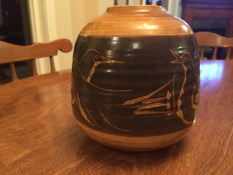 Slipware pottery with birds, kanji marks?  Image21