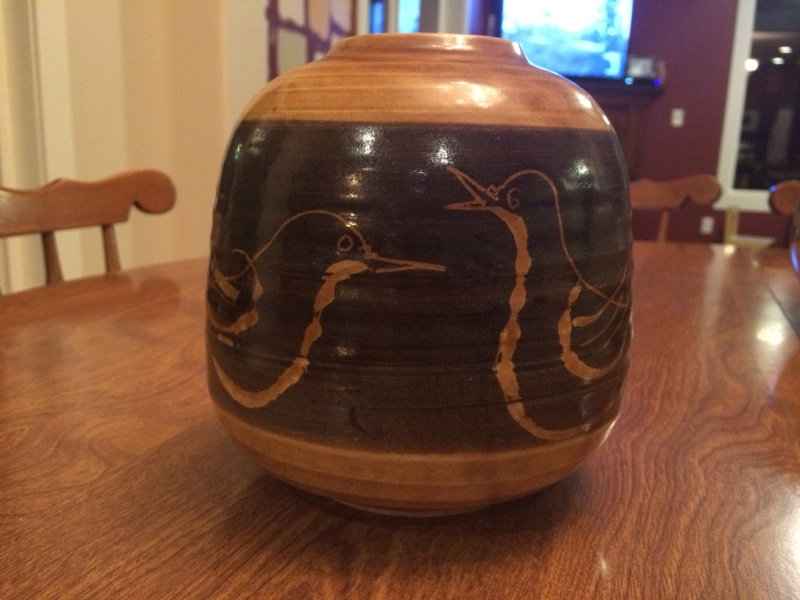 Slipware pottery with birds, kanji marks?  Image22