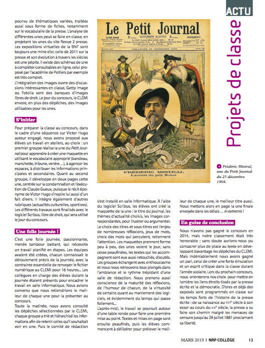 4e  une leçon synthétique sur la façon de présenter la une d'un journal