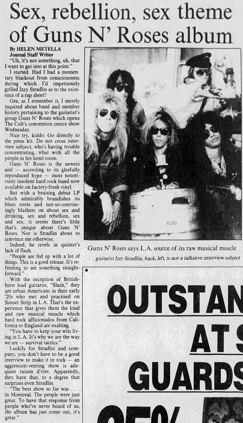 1987.08.25 - Edmonton Journal - Sex, rebellion, sex theme of Guns N' Roses  album (Izzy)