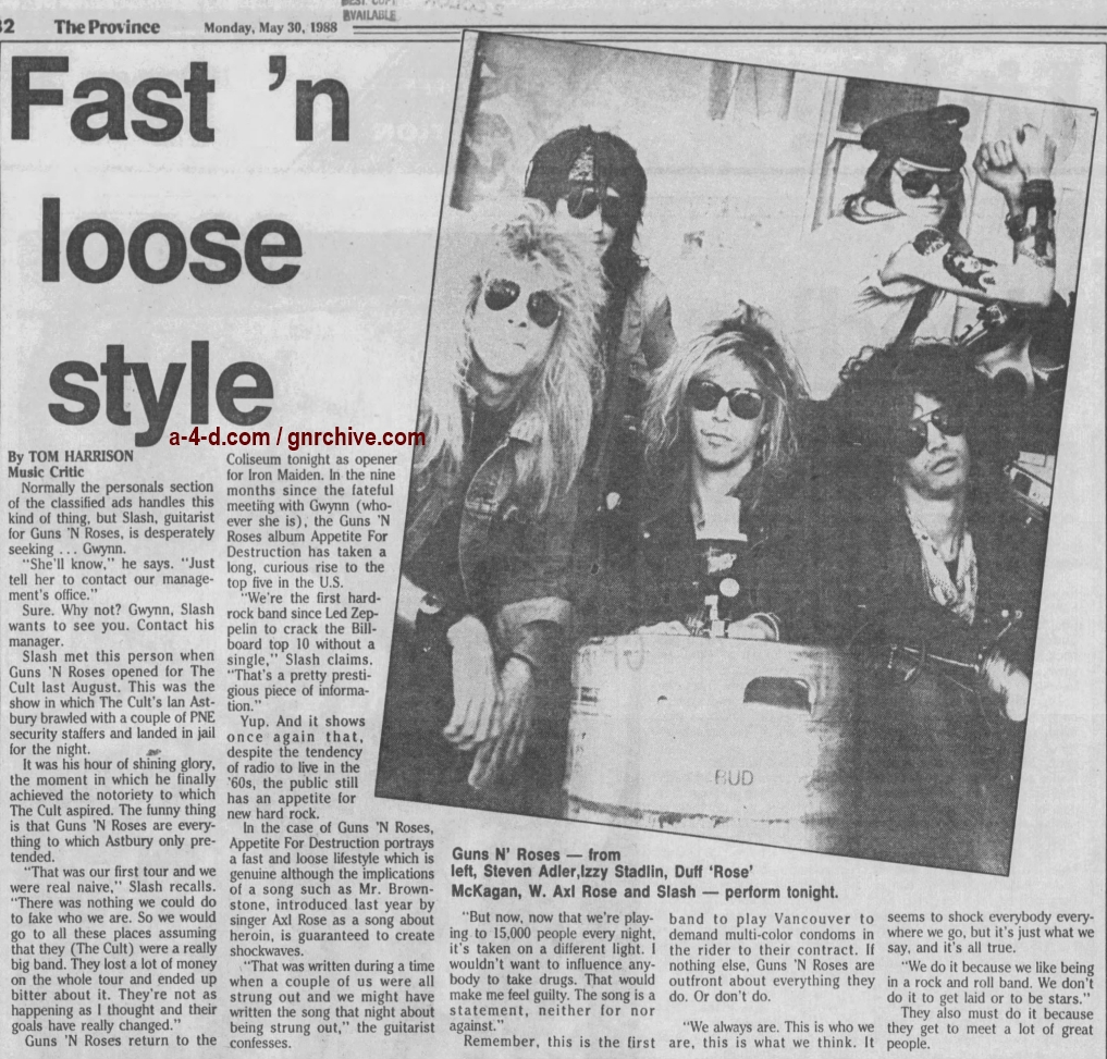 1988.05.30 - The Province - Fast 'N Loose Style (Slash) 1988_109