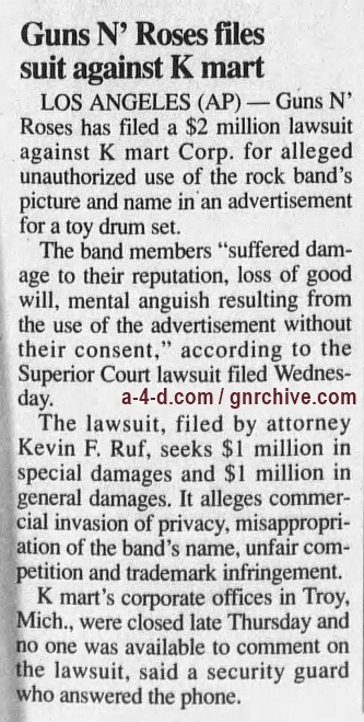 1990.10.26 - AP/The Courier - Guns N' Roses Files Suit Against K mart 1990_111