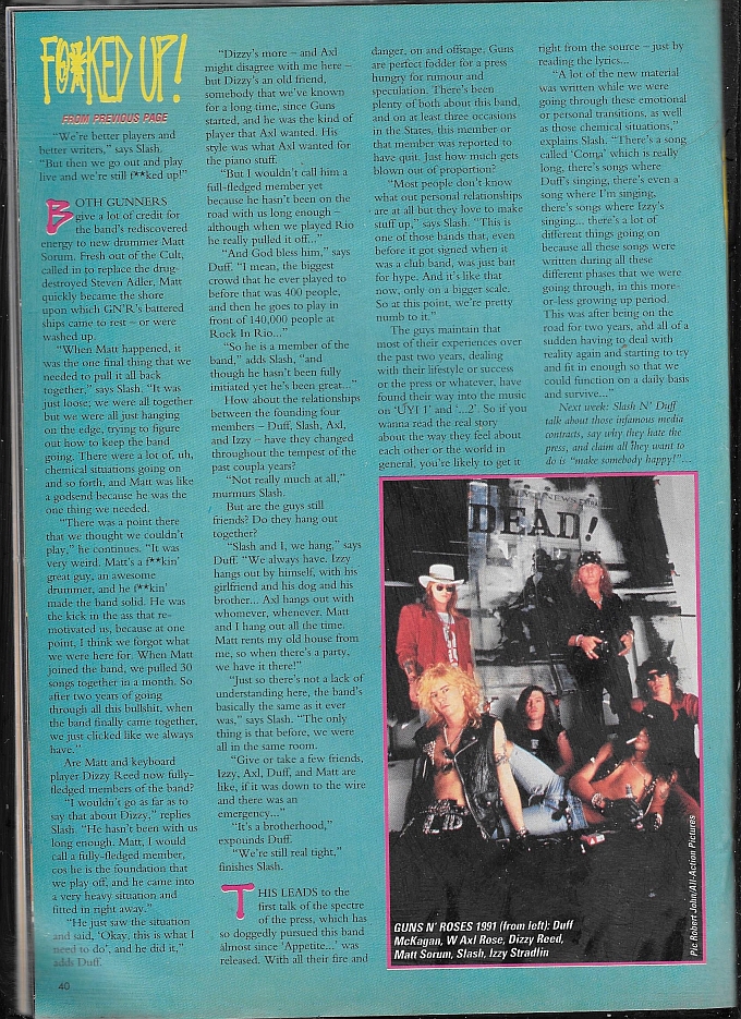 1991.07.27 - Kerrang - "We're Still F@*ked Up!" (Slash, Duff) 1991_014