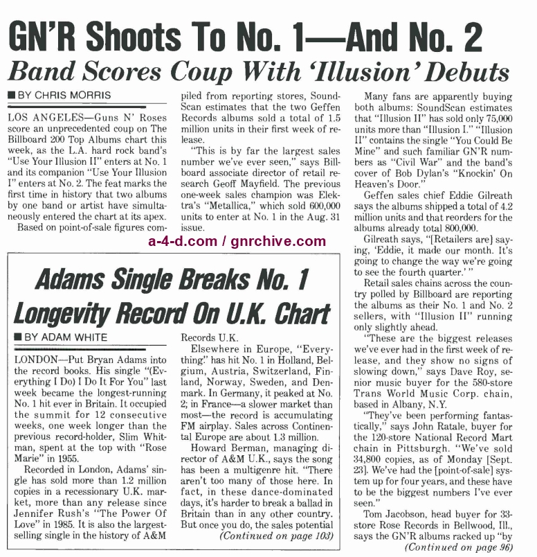 1991.10.05 - Billboard - Rumors Persist: Izzy Or Isn’t He Leaving GN’R? / GN’R Shoots To No. 1—And No. 2 1991_129