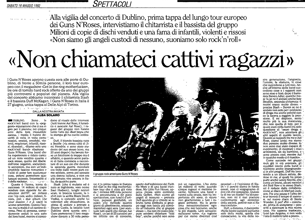 1992.05.16 - L'Unità - "Don't call us bad boys" (Slash, Duff) 1992_016