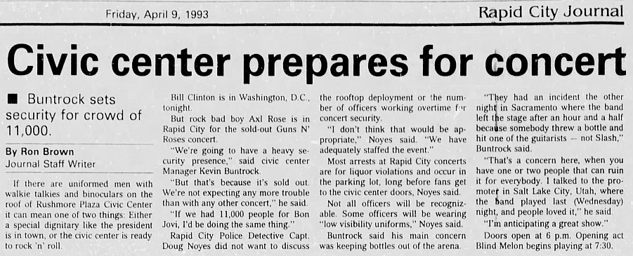 1993.04.09 - Rushmore Plaza Civic Center, Rapid City, USA 1993_072