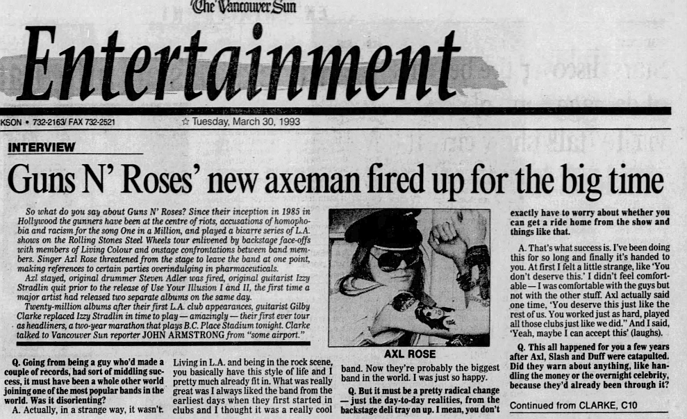 1993.03.30 - The Vancouver Sun - Guns N' Roses’ new axeman fired up for the big time (Gilby) 1993_111