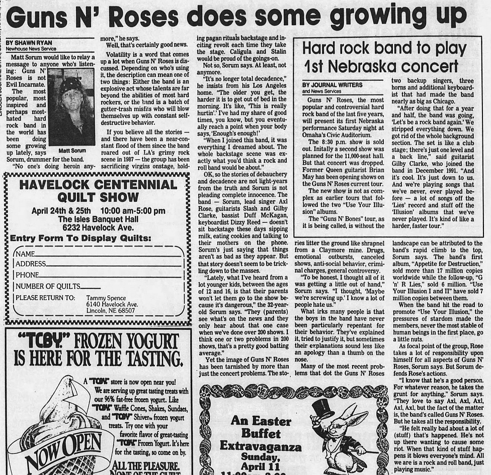 1993.04.04 - Lincoln Journal Star - Guns N’ Roses does some growing up (Matt) 1993_113
