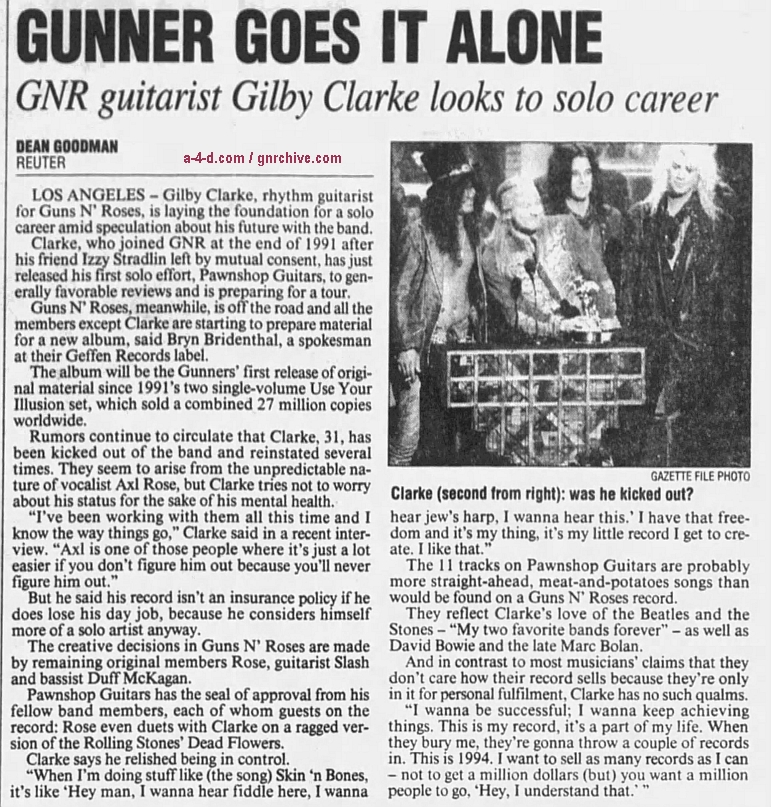 1994.09.04 - The Gazette/Reuter - Gunner Goes It Alone (Gilby) 1994_017