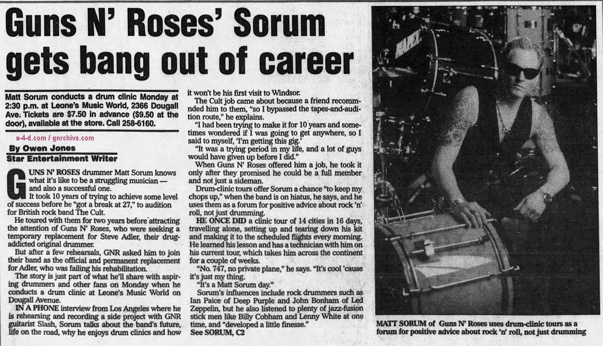 1994.05.20 - The Windsor Star - Guns N’ Roses’ Sorum gets bang out of career 1994_019