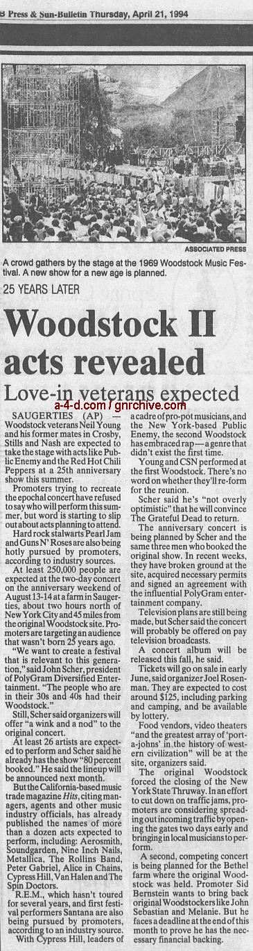 1994.04.21 - AP/Press and Sun Bulletin - Woodstock II acts revealed 1994_044