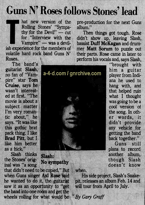 1994.12.22 - Detroit Free Press - Guns N’ Roses follows Stones’ lead (Slash) 1994_117