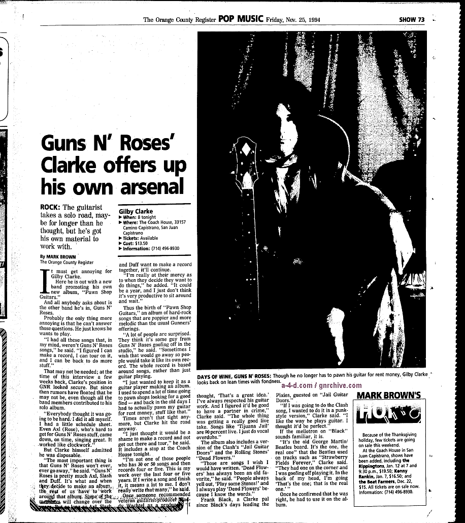 1994.11.25 - Orange County Register - Guns N' Roses' Clarke offers up his own arsenal (Gilby) 1994_121