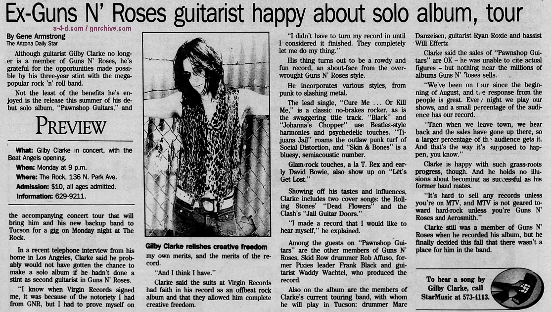 1994.11.25 - Arizona Daily Star - Ex-Guns N' Roses guitarist happy about solo album, tour (Gilby) 1994_122