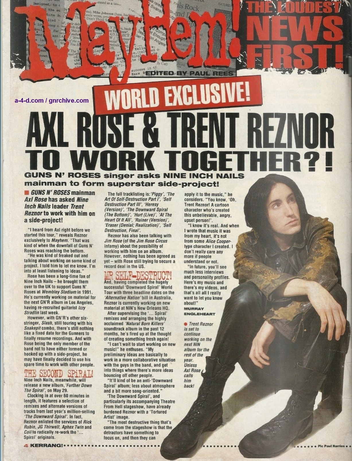 1995.05.27 - Kerrang! - Axl Rose & Trent Reznor To Work Together?!