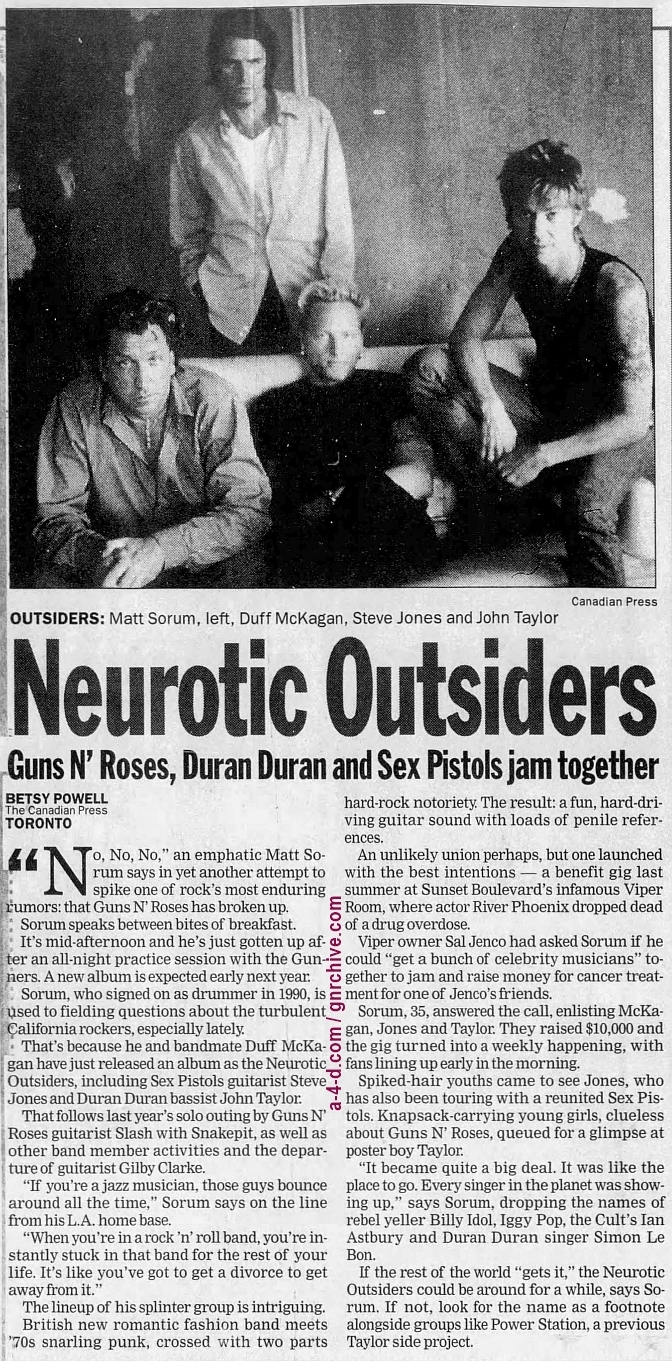 1996.09.06 - Canadian Press/Calgary Herald - Neurotic Outsiders (Matt) 1996_028