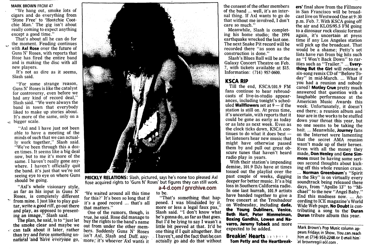 1997.01.31 - Orange County Register - GNR Limbo Gives Slash Appetite For Diversity 1997_015