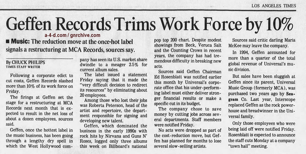 1997.05.31 - Los Angeles Times - Geffen Records Trims Work Force by 10% 1997_028