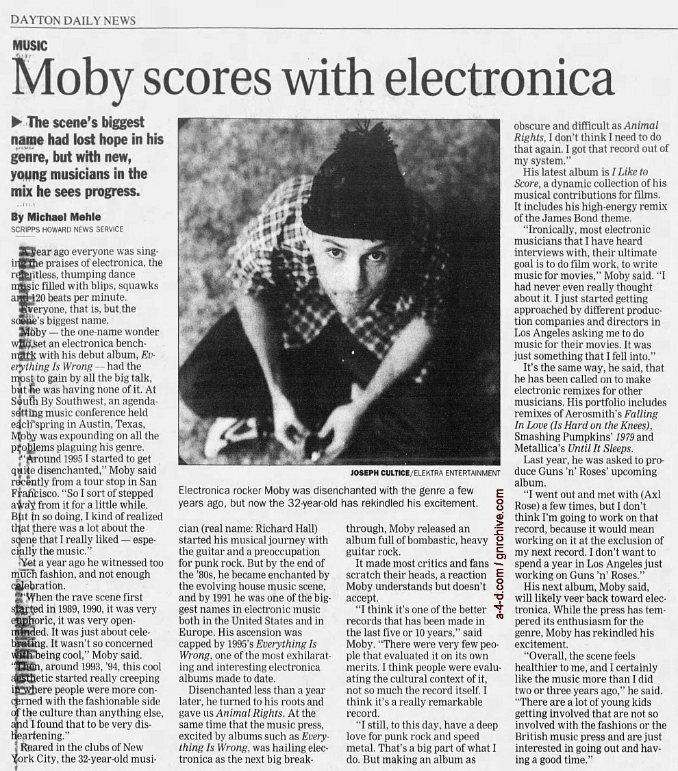 1997.11.27 - Dayton Daily News - Moby Scores With Electronica [GN'R related excerpt] 1997_117