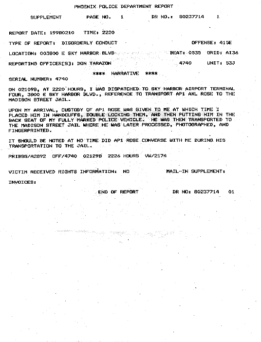1998.02.10 - Phoenix Police Report on Axl's arrest 1998_014
