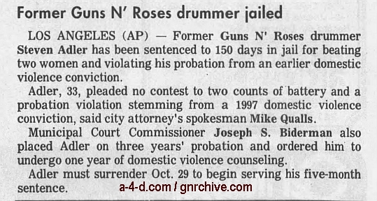 1998.09.24 - MTV News - Former Guns N' Roses Drummer Jailed On Battery Charges (Steven) 1998_021