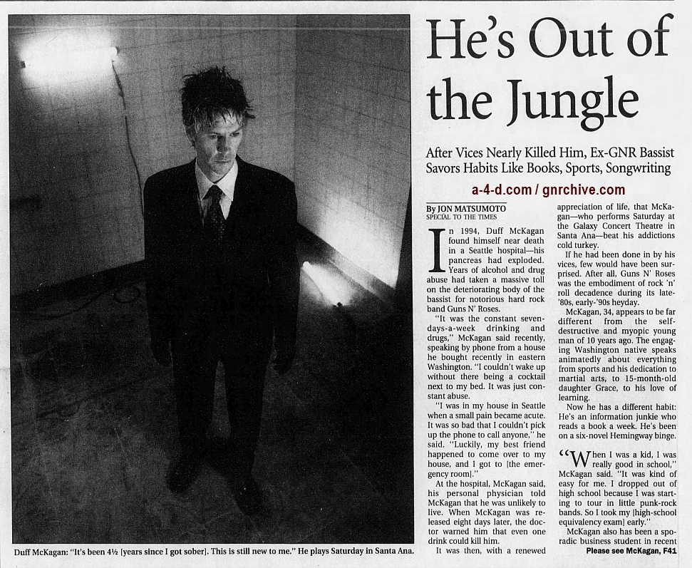 1998.11.27 - Los Angeles Times - He's Out of the Jungle (Duff) 1998_110