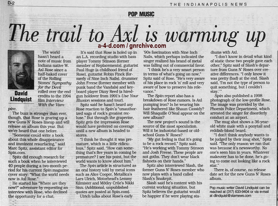 1999.06.22 - Indianapolis News - The Trail To Axl Is Warming Up 1999_030