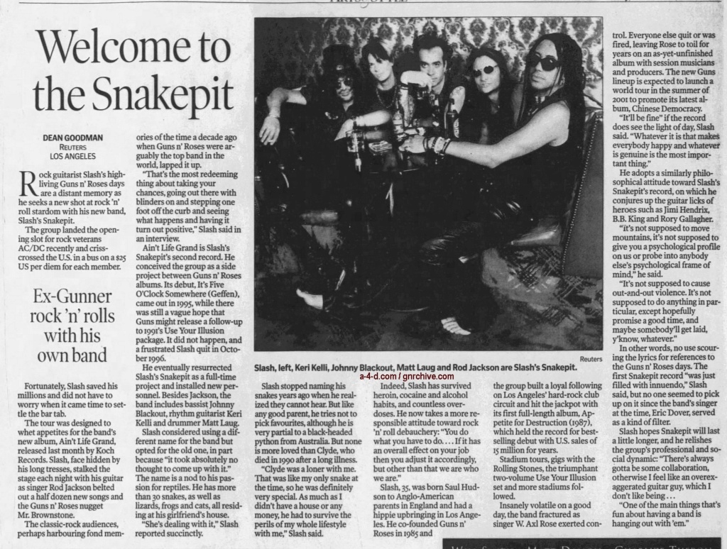 2000.11.02 - Reuters/Calgary Herald - Welcome To The Snakepit (Slash) 2000_114