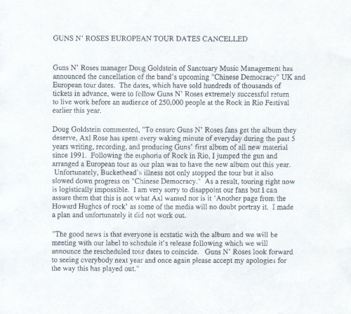 2001.11.08 - Press release - Guns N' Roses European Tour Dates Cancelled (Doug Goldstein) 2001_110