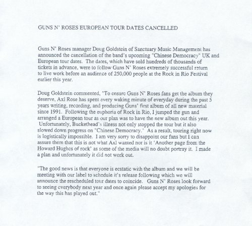 2001.11.08 - Press release - Guns N' Roses European Tour Dates Cancelled (Doug Goldstein) 2001_110