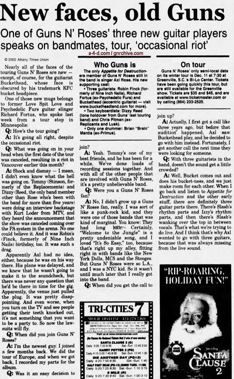 2002.11.21 - The Albany Times Union - New Guitarist: 'We're Catching Our Groove Again Now' (Richard) 2002_160