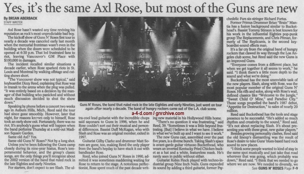 2002.12.04 - The Record - Yes, It's The Same Axl Rose, But Most Of The Guns Are New (Dizzy) 2002_174