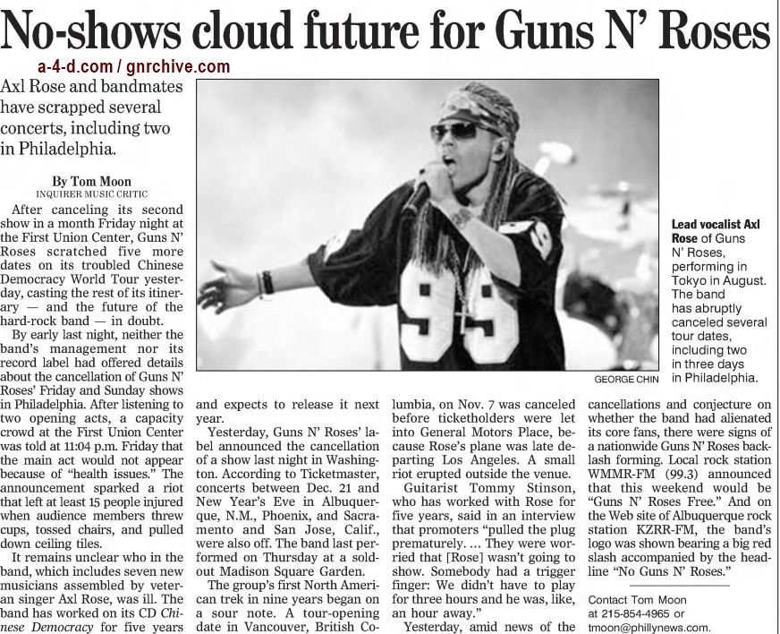 2002.12.10 - The Philadelphia Inquirer - No-shows Cloud Future for Guns N' Roses 2002_186