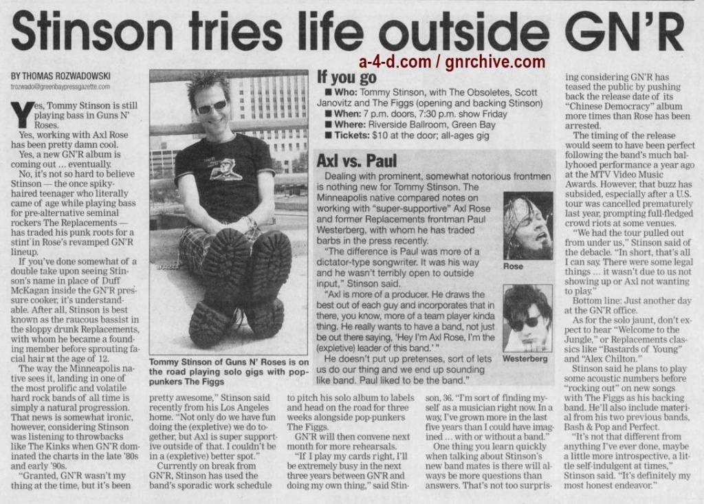 2003.08.28 - Green Bay Press Gazette - Stinson Tries Life Outside GN’R 2003_033