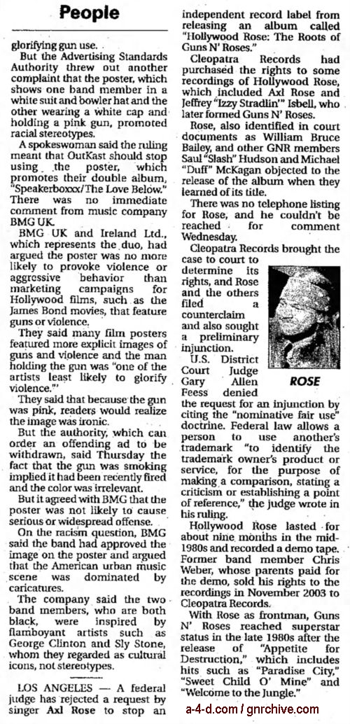 2004.07.09 - AP/Indiana Gazette - Judge Rejects Request To Stop Hollywood Rose Album 2004_022