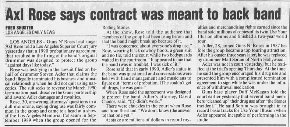 1993.08.24 - L.A. Daily News/Reno Gazette/The Tennessean - Reports on the Adler Vs GN'R trial Adlerc11