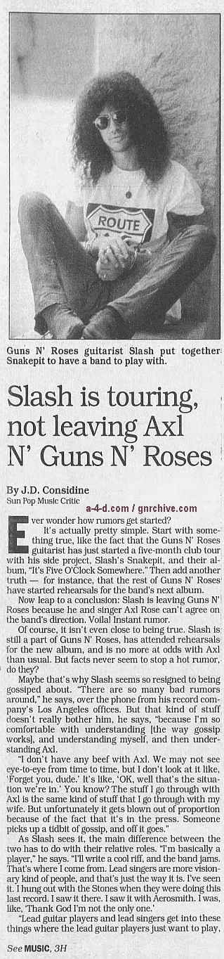 1995.04.09 - The Baltimore Sun - Slash is touring, not leaving Axl N’ Guns N’ Roses Gnr-sl12