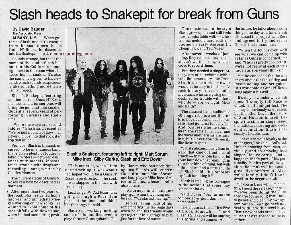 1995.03.03 - Associated Press/Greenville News - Slash Heads To Snakepit For Break From Guns Gnr-sl15