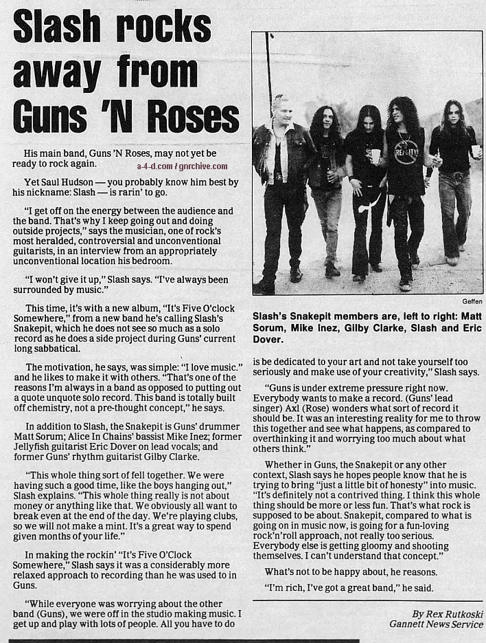 1995.04.28 - Florida Today - Slash Rocks Away From Guns N' Roses Gnr-sl17