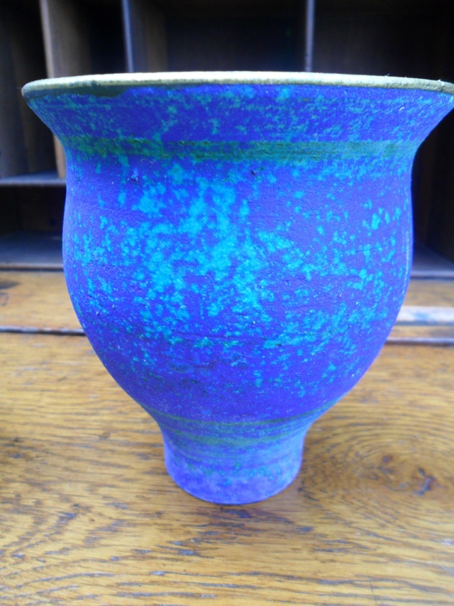 Electric Blue Coloured Vase; barium glaze. With No Marks Sam_4721