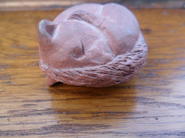 Sweet little pottery sleeping Dormouse or Field mouse. No marks.  Sam_5119