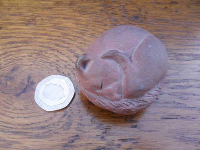Sweet little pottery sleeping Dormouse or Field mouse. No marks.  Sam_5120