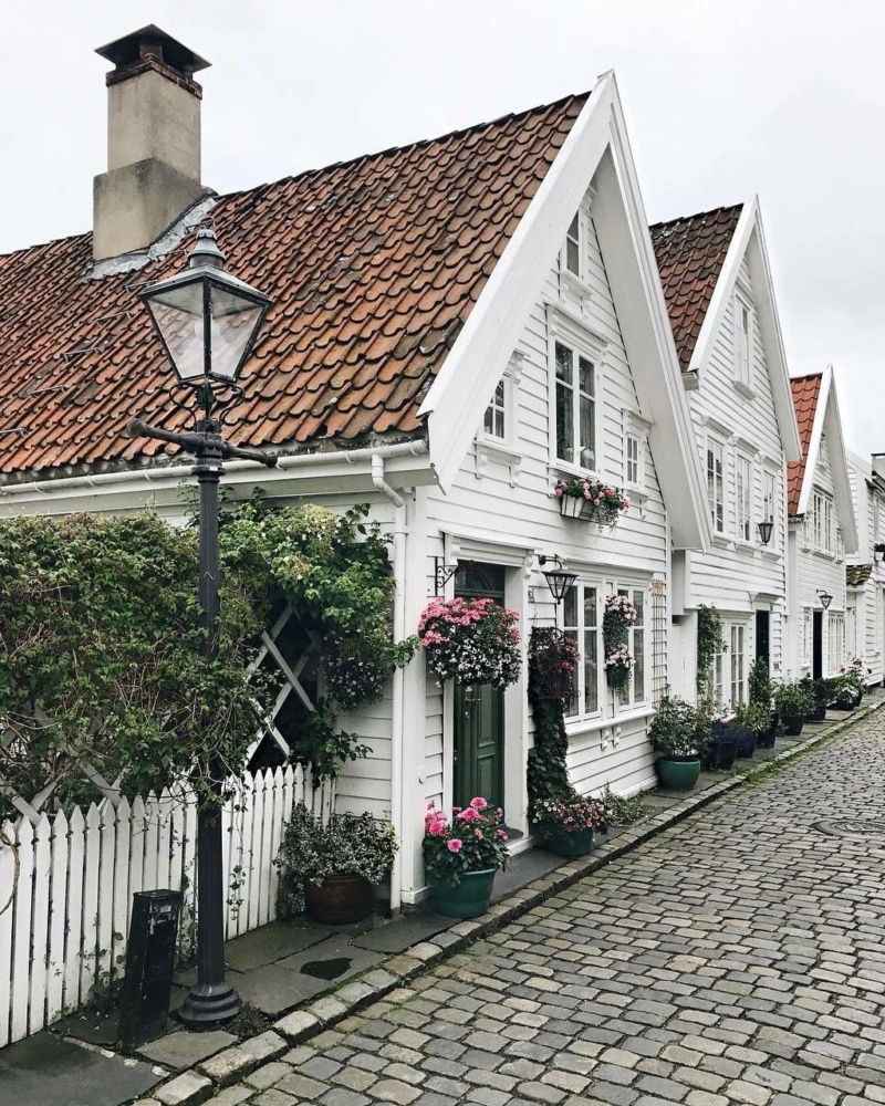 Традиционные белые дома с черепичными крышами в Ставангере, Норвегия Photo269
